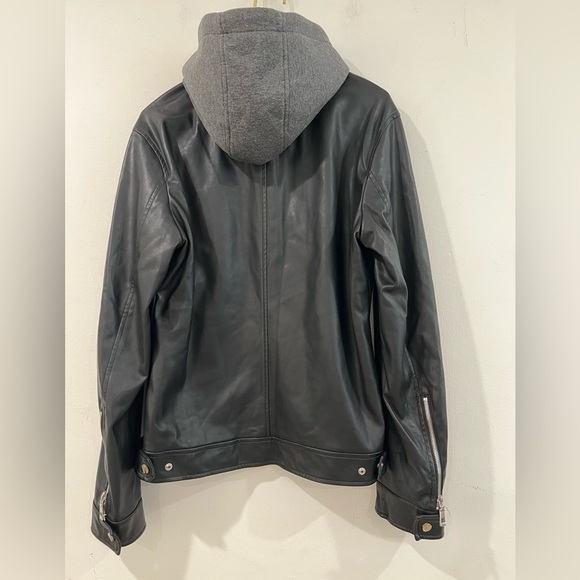 ZARA MAN Double Zipper Faux Leather Jacket Removable Hoodie - Picture 10 of 10